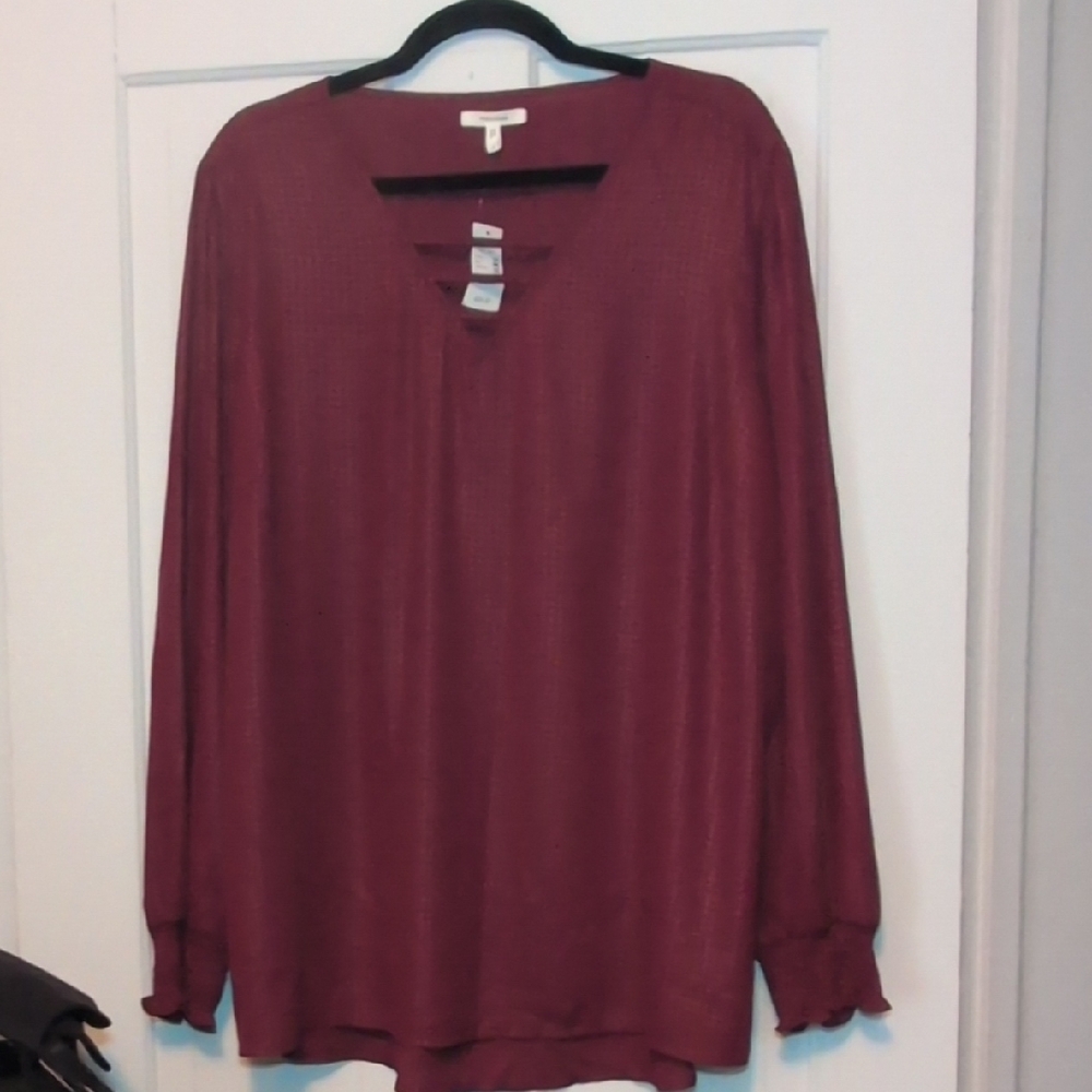 Maurices Red Long Sleeve Cut Out Blouse